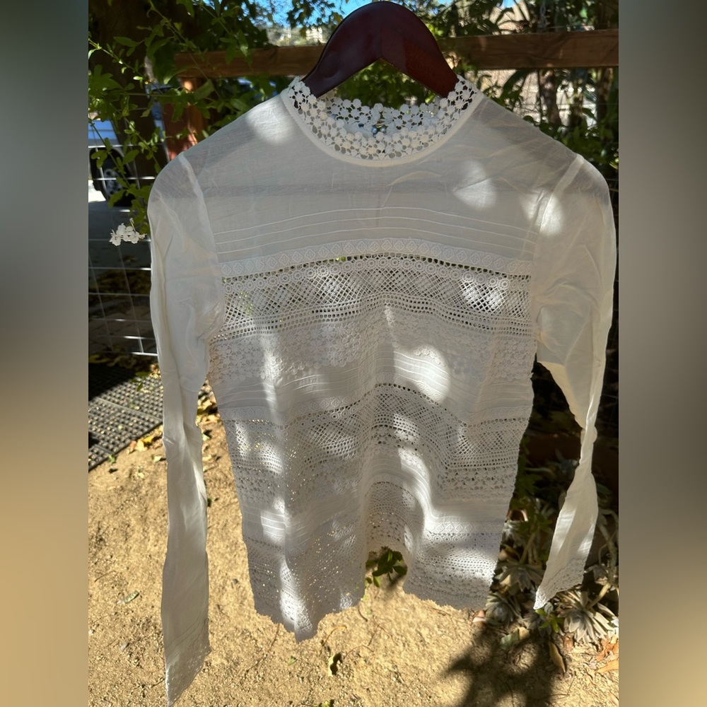 Sezane lace long sleeve blouse - Ecru